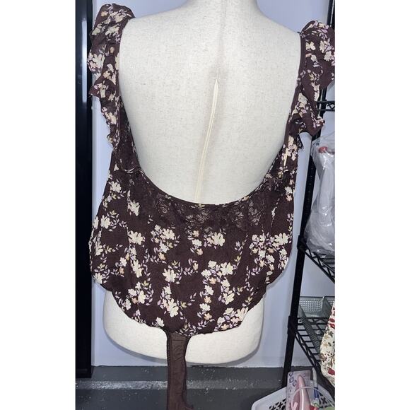 Intimately Free People Brown Ruffle Sleeve lace bodysuit size Large #16 - Picture 2 of 4